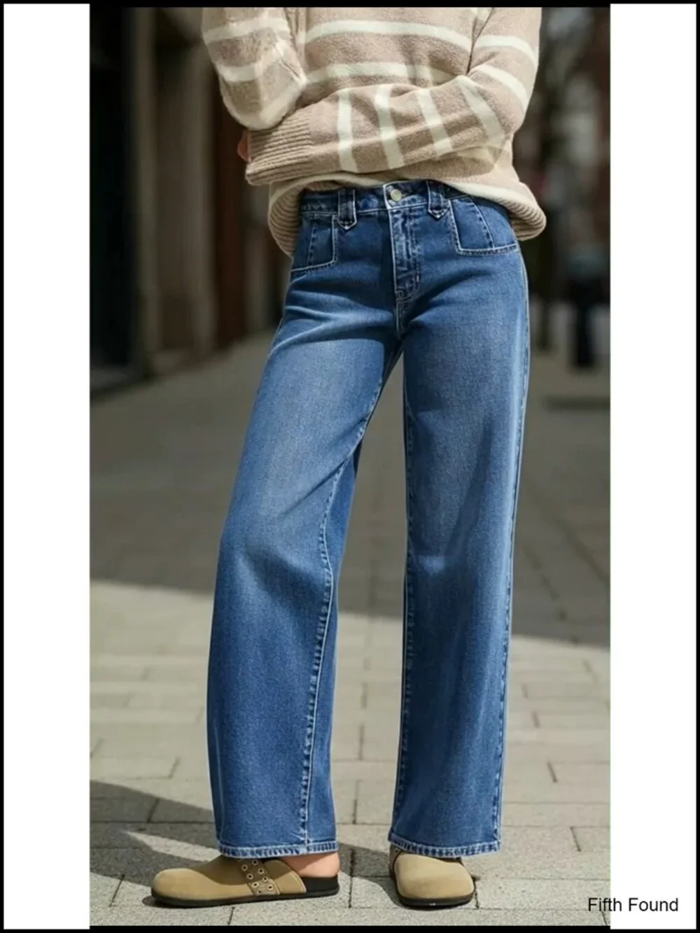 Mid-High Rise Baggy Straight Leg Jeans, Boyfriend Wide Leg, Stretchy Denim